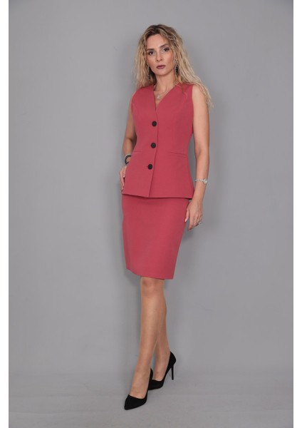 Uzun Klasik Yelek & Kalem Etek Takım-Kiremit fiyatları