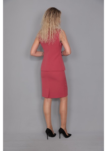 Uzun Klasik Yelek & Kalem Etek Takım-Kiremit fırsatları