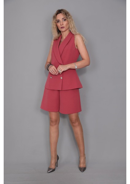 Abiye Yelek & Tokalı Etek Şort-Kiremit indirimleri