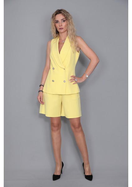 Abiye Yelek & Tokalı Etek Şort-Sarı fiyatları