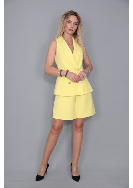 Abiye Yelek & Tokalı Etek Şort-Sarı indirimleri