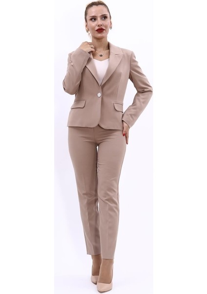 Erkek Yaka Tek Düğmeli Klasik Ceket & Dar Paça Pantolon-Taş