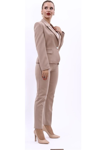 Erkek Yaka Tek Düğmeli Klasik Ceket & Dar Paça Pantolon-Taş modelleri