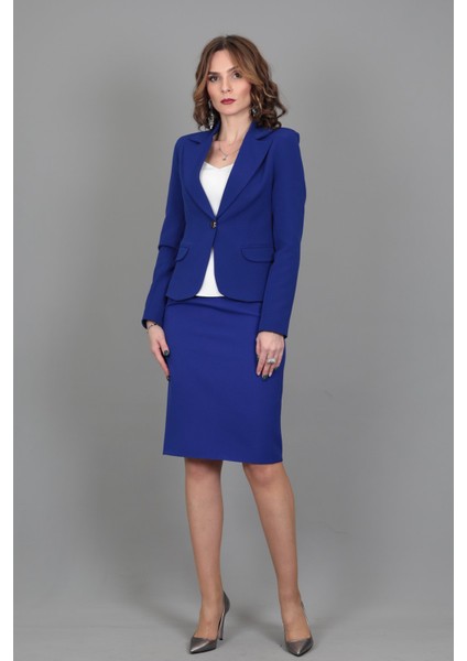 Yakalı Tek Düğmeli Ceket & Kalem Etek Takım-Saks fiyatları