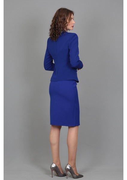 Yakalı Tek Düğmeli Ceket & Kalem Etek Takım-Saks indirimleri