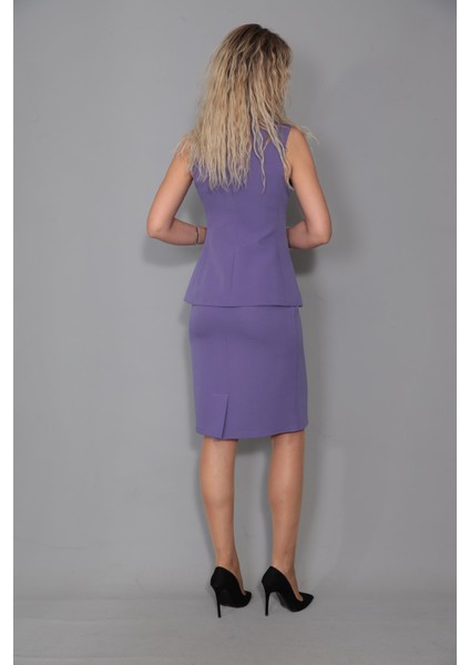 Uzun Klasik Yelek & Kalem Etek Takım-Lila fırsatları