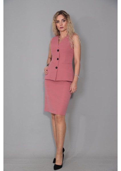 Uzun Klasik Yelek & Kalem Etek Takım-Gül Kurusu fiyatları