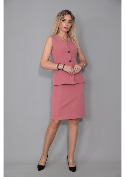 Uzun Klasik Yelek & Kalem Etek Takım-Gül Kurusu fırsatları