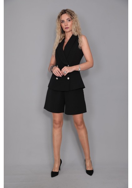 Abiye Yelek & Tokalı Etek Şort-Siyah indirimleri