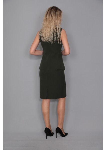 Uzun Klasik Yelek & Kalem Etek Takım-Haki indirimleri