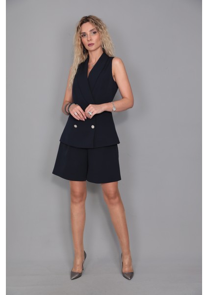 Abiye Yelek & Tokalı Etek Şort-Lacivert fiyatları