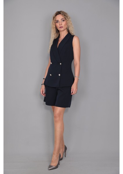 Abiye Yelek & Tokalı Etek Şort-Lacivert indirimleri