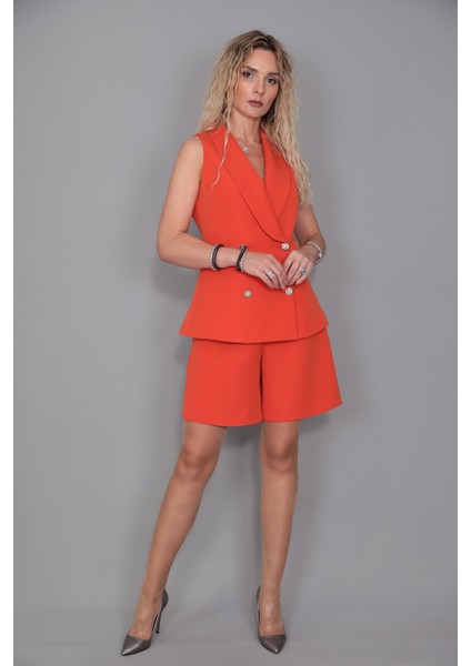 Abiye Yelek & Tokalı Etek Şort-Turuncu modelleri