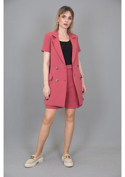 Kuşaklı Kısa Kollu Ceket & Duble Paça Şort-Kiremit fiyatları