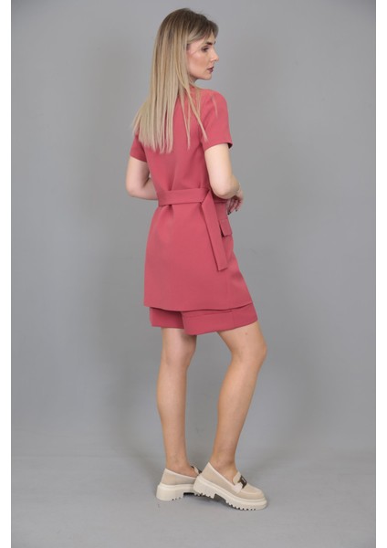 Kuşaklı Kısa Kollu Ceket & Duble Paça Şort-Kiremit fırsatları