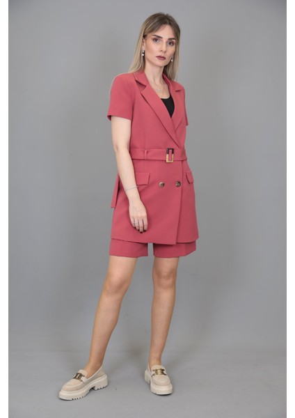 Kuşaklı Kısa Kollu Ceket & Duble Paça Şort-Kiremit indirimleri