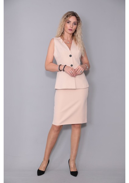 Uzun Klasik Yelek & Kalem Etek Takım-Vizon fiyatları