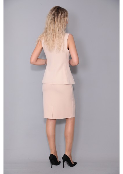 Uzun Klasik Yelek & Kalem Etek Takım-Vizon indirimleri