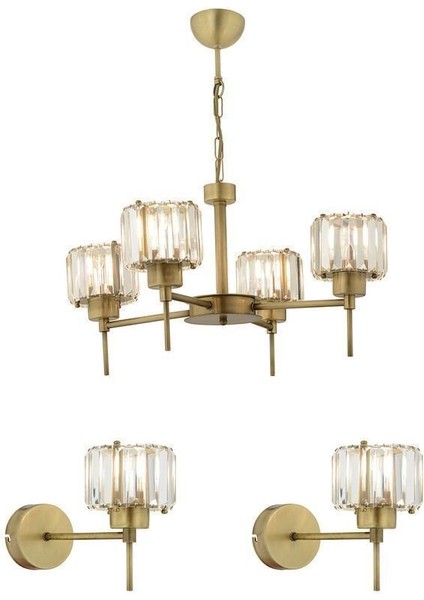 Sadem 4 Lü Eskitme 3 Parça Kristalli Taşlı Modern Tasarım Kristal Salon Avize-Aplik Seti