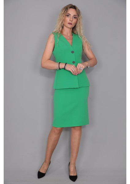 Uzun Klasik Yelek & Kalem Etek Takım-Yeşil fiyatları