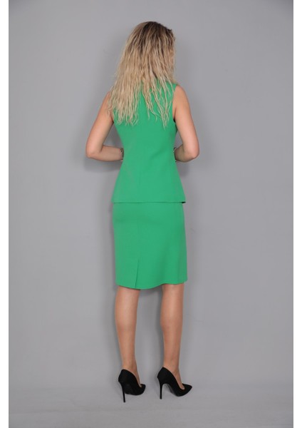 Uzun Klasik Yelek & Kalem Etek Takım-Yeşil indirimleri