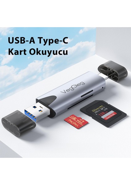 Type-C ve USB 2.0 Sd-Microsd Tf Kart Okuyucu