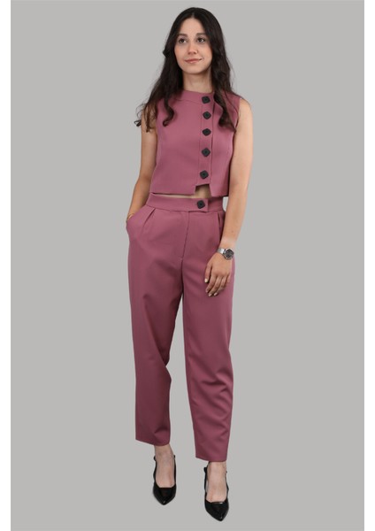 Düğmeli Yelek Takım-Rose
