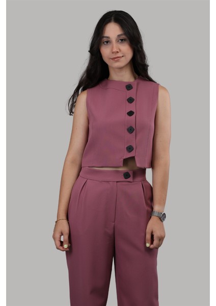 Düğmeli Yelek Takım-Rose indirimleri