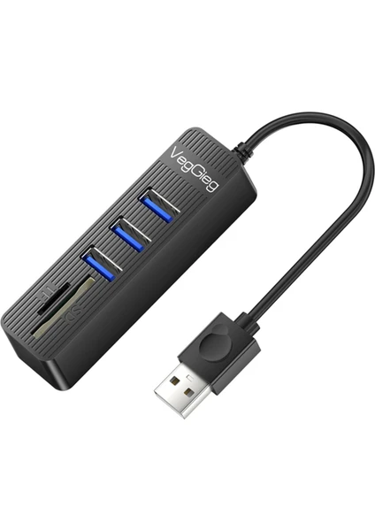 USB 2.0 SD - MicroSD Kart Okuyucu ve 3 Port USB Çoklayıcı Hub