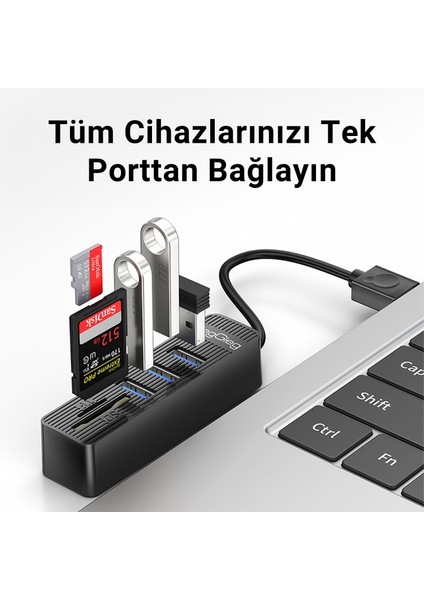 USB 3.0 Sd - Microsd Kart Okuyucu ve 3 Port USB Çoklayıcı Hub