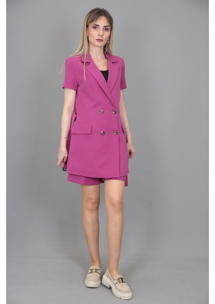 Kuşaklı Kısa Kollu Ceket & Duble Paça Şort-Fuşya fiyatları