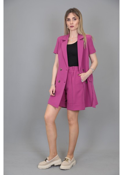 Kuşaklı Kısa Kollu Ceket & Duble Paça Şort-Fuşya fırsatları