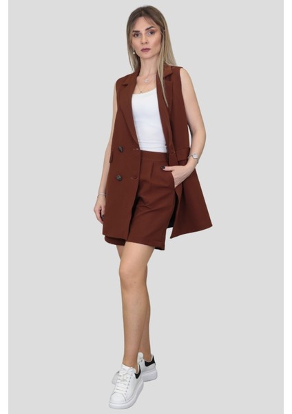 Safari Yelek & Safari Şort Takım-Kestane