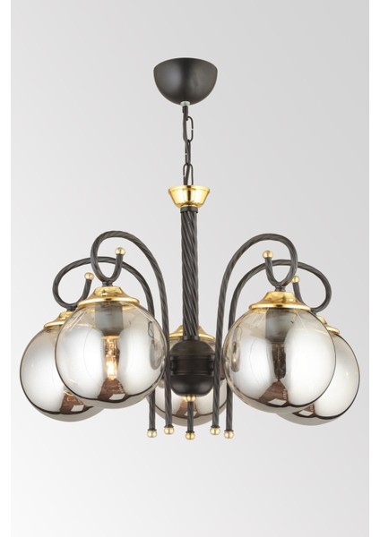 Siyah Kule 5'li Füme Glop Camlı Aşağı Bakan Lüks Avize modelleri