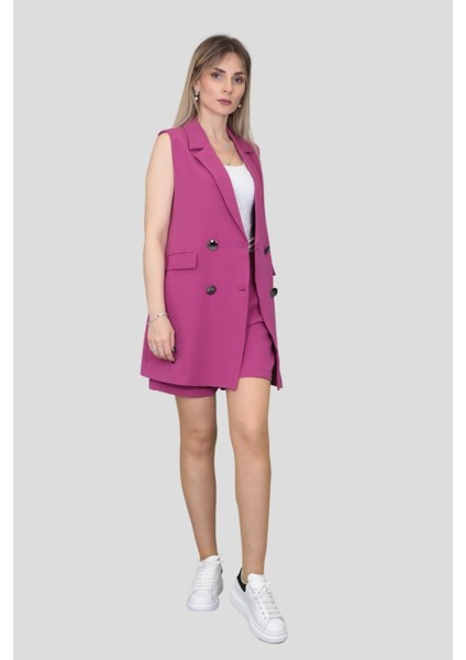 Safari Yelek & Safari Şort Takım-Fuşya