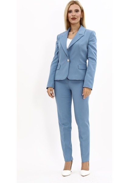 Erkek Yaka Tek Düğmeli Klasik Ceket & Dar Paça Pantolon-Deniz indirimleri