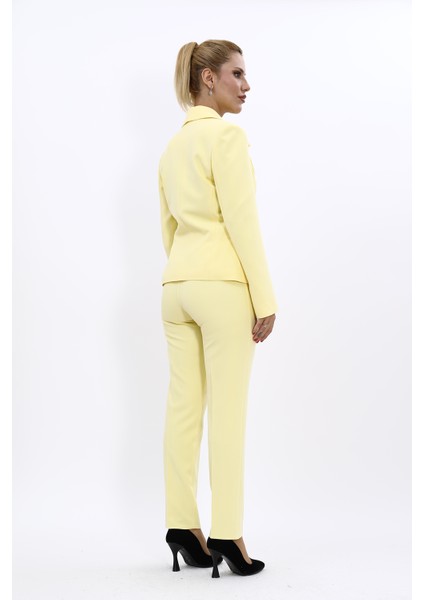 Erkek Yaka Tek Düğmeli Klasik Ceket & Dar Paça Pantolon-Sarı fırsatları
