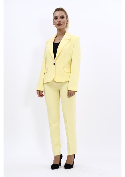 Erkek Yaka Tek Düğmeli Klasik Ceket & Dar Paça Pantolon-Sarı indirimleri
