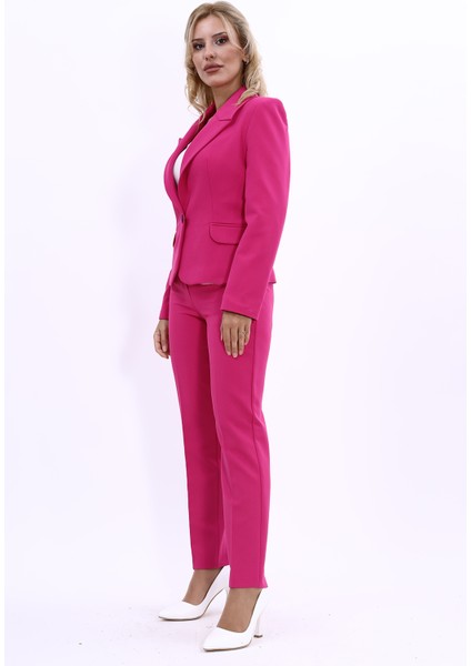 Erkek Yaka Tek Düğmeli Klasik Ceket & Dar Paça Pantolon-Fuşya fiyatları