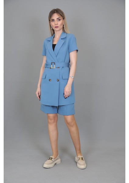 Kuşaklı Kısa Kollu Ceket & Duble Paça Şort-Deniz fiyatları