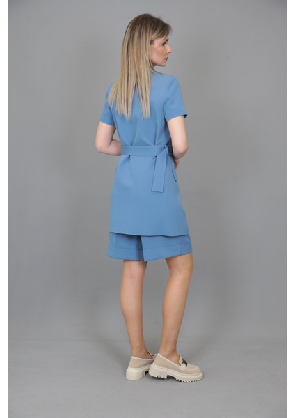 Kuşaklı Kısa Kollu Ceket & Duble Paça Şort-Deniz modelleri