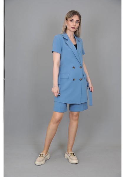 Kuşaklı Kısa Kollu Ceket & Duble Paça Şort-Deniz fırsatları