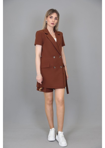 Kuşaklı Kısa Kollu Ceket & Duble Paça Şort-Kestane fiyatları