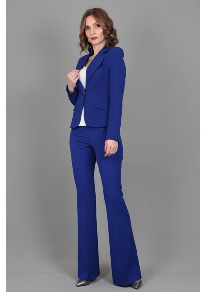 Yakalı Tek Düğmeli Ceket & Ispanyol Paça Pantolon Takım-Saks fiyatları