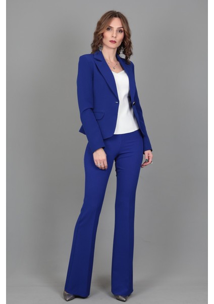 Yakalı Tek Düğmeli Ceket & Ispanyol Paça Pantolon Takım-Saks fırsatları