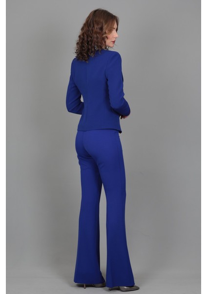 Yakalı Tek Düğmeli Ceket & Ispanyol Paça Pantolon Takım-Saks indirimleri