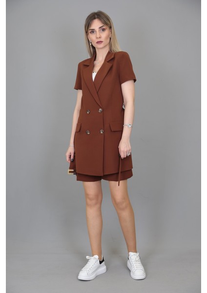 Kuşaklı Kısa Kollu Ceket & Duble Paça Şort-Kestane indirimleri