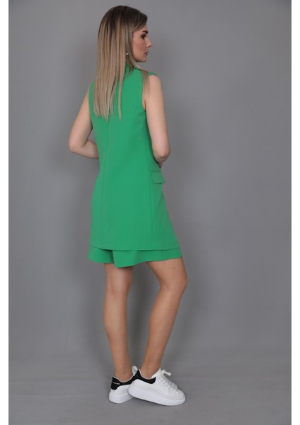 Tek Düğmeli Salaş Yelek & Duble Paça Şort-Yeşil modelleri