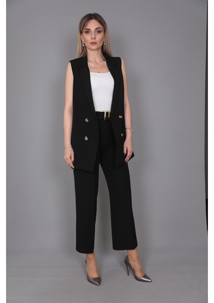Midi Boy Klasik Yelek & Kısa Bol Paça Pantolon-Siyah fiyatları