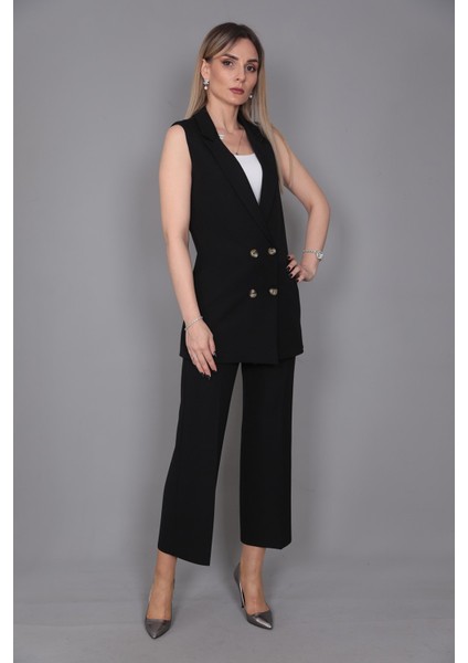 Midi Boy Klasik Yelek & Kısa Bol Paça Pantolon-Siyah modelleri